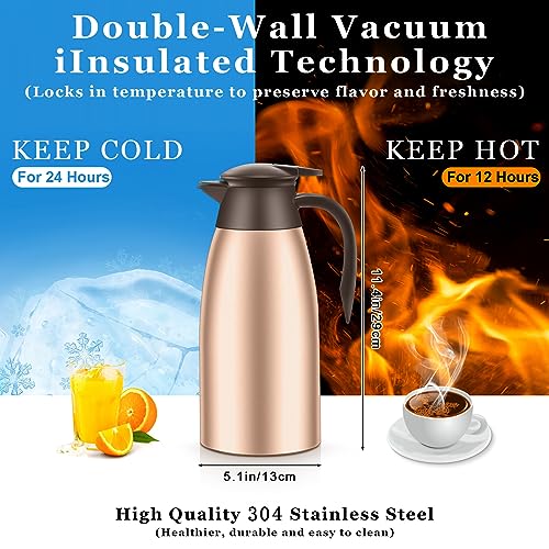 2 Pcs Thermal Coffee Carafe Insulated Stainless Steel Coffee Carafe for Hot Liquid Vacuum Thermal Pot Creamer Pitcher Dispenser with Brushes Keeping Hot Water Milk