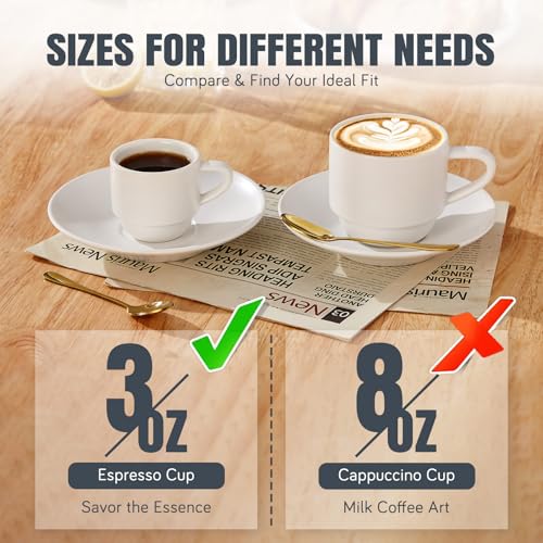 Porcelain Stackable Espresso Cups with Saucers (6 Count)