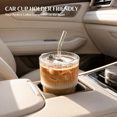 13oz Glass Tumbler with Lid and Straw 2 Pack