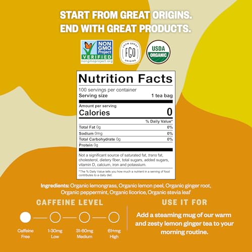 Organic Lemon Ginger Tea (100 Count)