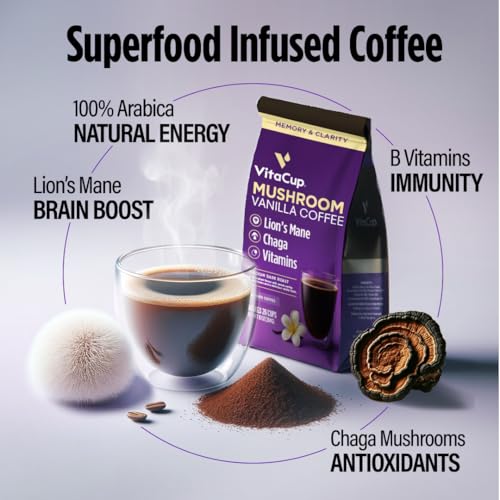 Mushroom Vanilla Flavored Medium Roast Ground Coffee (30 Ounce)