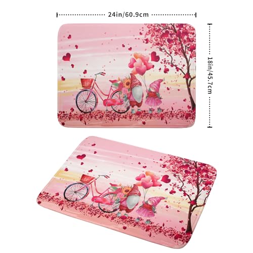 Pink Heart Valentine's Day Gnomes Dish Drying Mat for Kitchen Counter