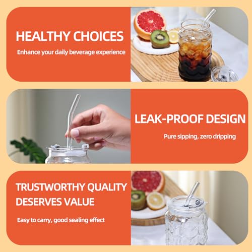 Glass Cups with Lids & Glass Straws 2PCS Set 18oz