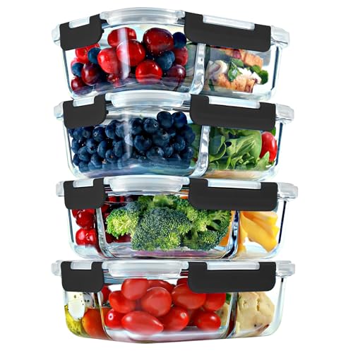 Glass Meal Prep Containers 2 and 3 Compartments (4 Count)