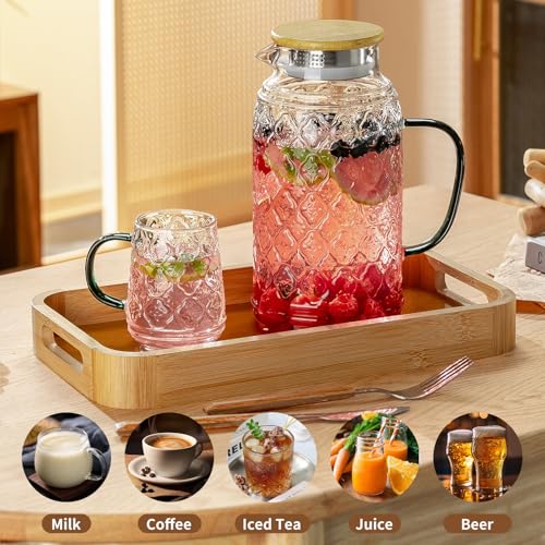 2 PACK Glass Pitcher with Bamboo Lid