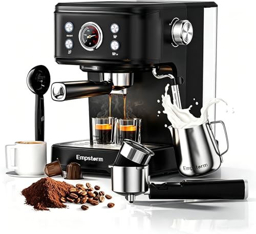 04E 20 Bar Espresso Machine with Milk Frother Steam 1100W Black