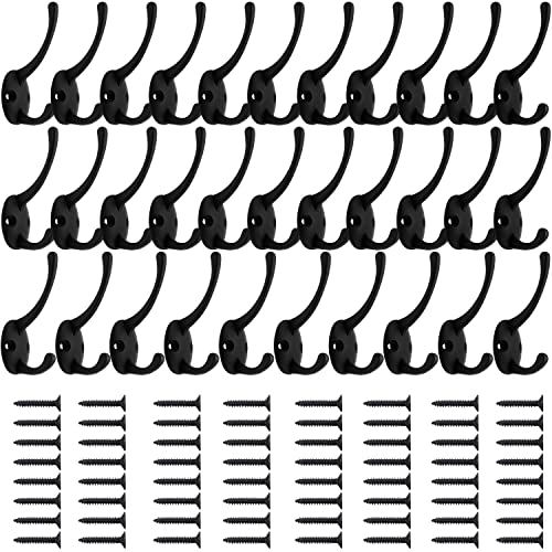32 Pack Black Double Coat Hooks Wall Mounted with 64 Screws (32 Count)