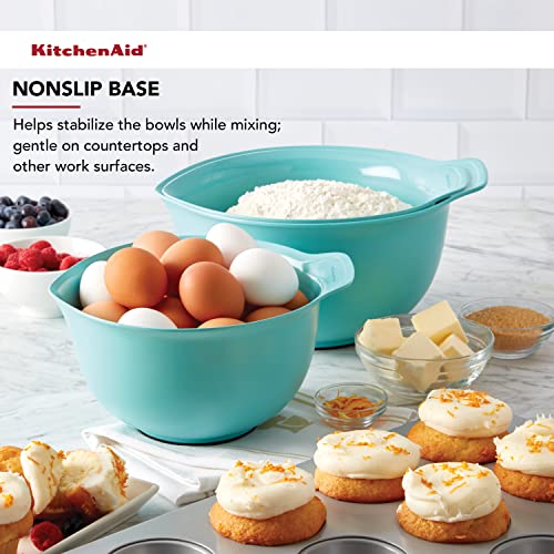 Universal Nesting Plastic Mixing Bowls with Non Slip Base and Pour Spout (3 Count)