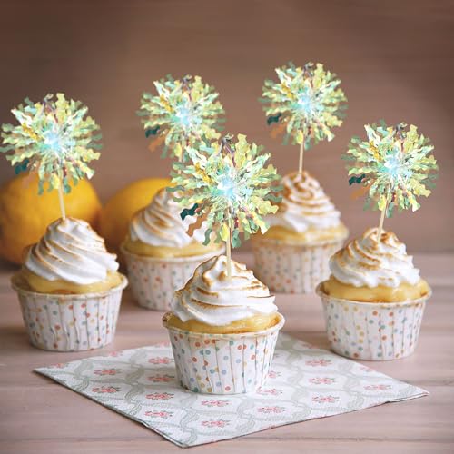 30Pcs Foil Firework Cupcake Toppers Sparkle Tinsel Cupcake Picks Firework Cake Decorations Cocktail Food Fruit Toothpicks for Baby Shower Graduation Party Supplies White (30 Count)