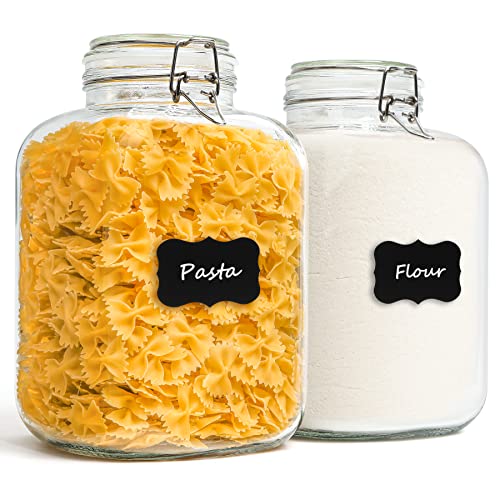 Square Glass Pantry Jars with Airtight Lids 1.1 Gallon 2 Pack Large (2 Count)