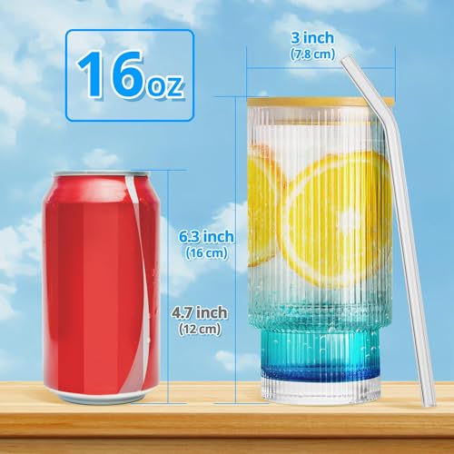 Glass Cups with Lids and Straws (4 Count)