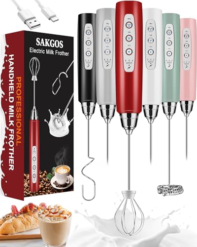 Milk Frother Wand Rechargeable Handheld Electric Whisk 3 Speed Adjustable