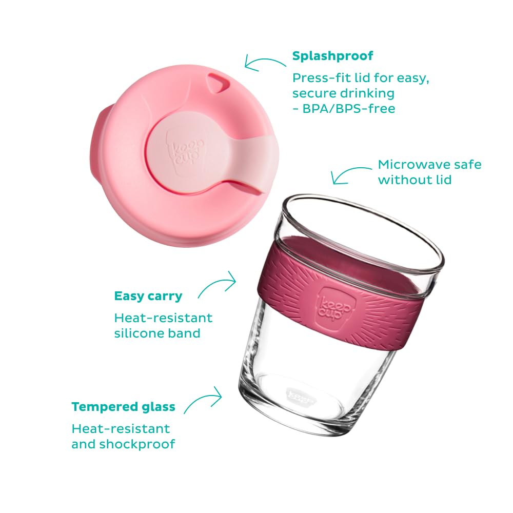 Glass travel coffee cup, front view