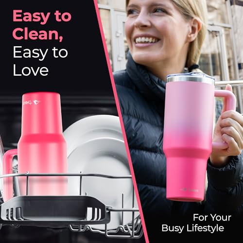 40 oz Tumbler With Handle and Straw Made of Stainless Steel