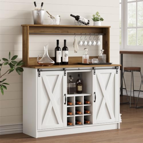 47" Coffee Bar Cabinet with Storage Hutch & Wine Rack