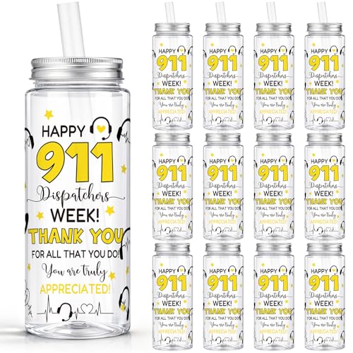 24 Pcs 911 Dispatch Appreciation Week 14.2oz Tumbler Lid Straw Cups (24 Count)