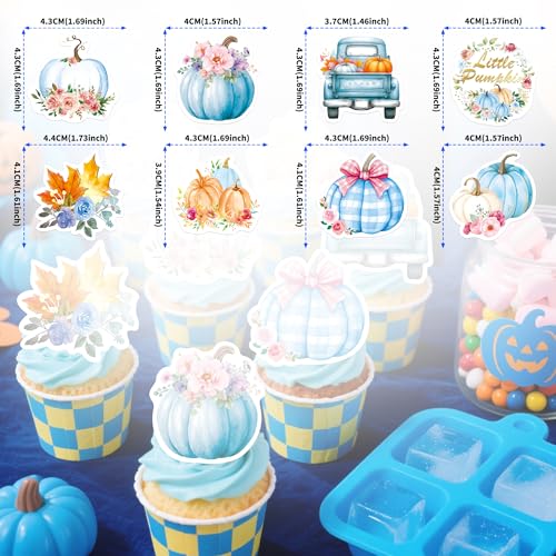 72Pcs Edible Pumpkin Cupcake Toppers Autumn Thanksgiving Theme Party Wafer Paper Flowers Pumpkin Cupcake Toppers Baby Gender Reveal Party Supplies