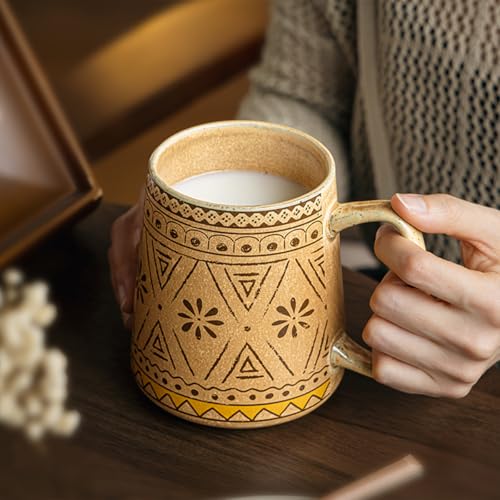 24oz Extra Large Ceramic Coffee Mug Vintage Boho Tea Cup with Handle