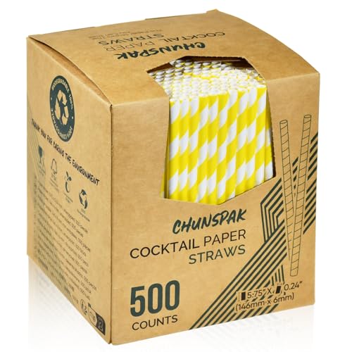5.75 inch Short Yellow Paper Drinking Straws for Cocktail (500 Count)