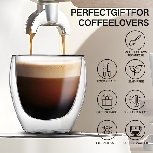 Set of 4 Double Walled Glass Coffee Mugs 3 Ounces Insulated Layer Coffee Cups Borosilicate Glass Espresso Cup for Hot Beverage (4 Count)