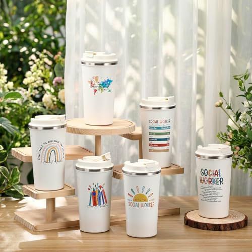 6 Pcs Graduation Gift for Bsw Msw Dsw Social Worker Appreciation Gifts for Women Men Coworker Office Stainless Steel Insulated Tumblers Coffee Travel Mug Cup with Lid (6 Count)