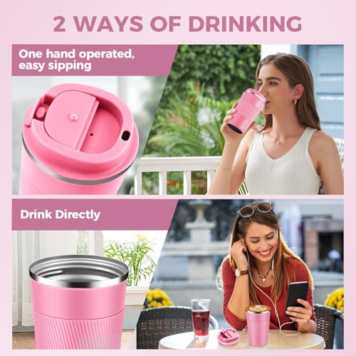 13 oz Stainless Steel Insulated Travel Coffee Mug with Fip Lid Bulk 4 Pack (4 Count)