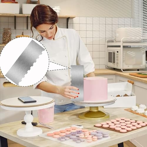 2 Pieces 8.7 Inche Stainless Steel Cake Scraper Double Sided Patterned Edge Stripe Edge Smoother Frosting Scraper Cake Decorating Cake Decorating Comb Cake Scraper For Butter Cream Mousse