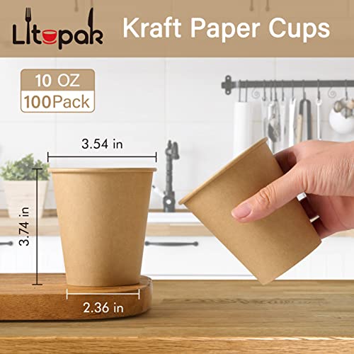 100 Pack 10 oz Kraft Paper Coffee Cups