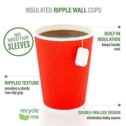 Coffee Cups 500 Pack of 12 oz Ripple Wall Insulated Coffee Cups Non (500 Count)