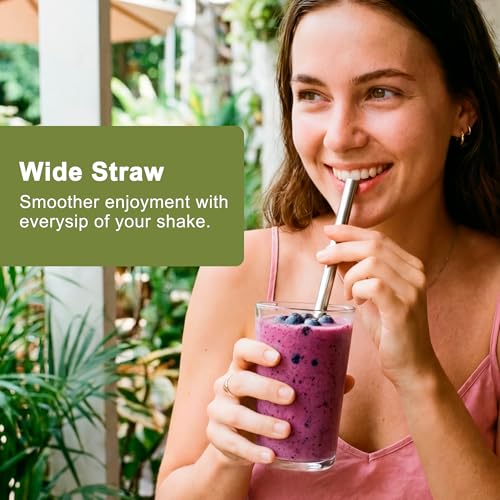 0.47" Extra Wide Stainless Steel Reusable Straws for Smoothie