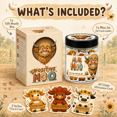 Positive Highland Cow Jar with 60 Affirmation Cards