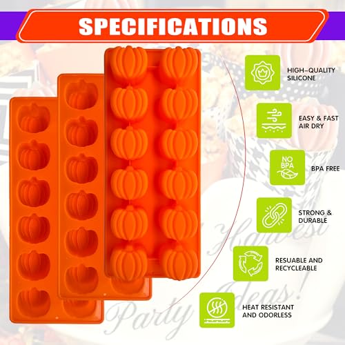Halloween Pumpkin Chocolate Mold 3 PCS Silicone Chocolate Mold With 2 Dropper (3 Count)