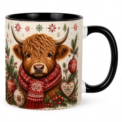 Nordic Christmas Highland Cow Coffee Mug