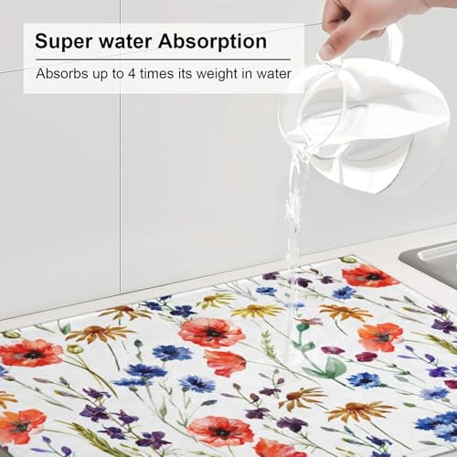 Spring Wildflowers Dish Drying Mats for Kitchen Counter