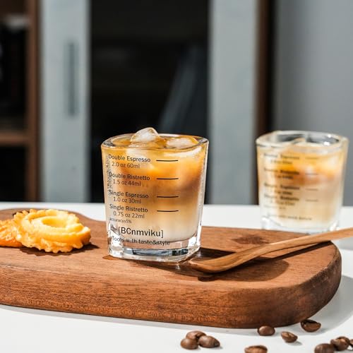 Espresso Shot Glasses Measuring Cup Liquid Heavy Glass for Baristas 2oz for Single Shot of Ristrettos (2 Count)