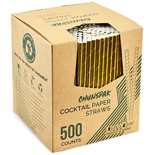 5.75 Inch Disposable Short Gold Paper Straws & Stirrers (500 Count)