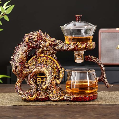 Glass Teapot Set with Infuser Semi Automatic Dragon Tea Set with 6 Small Cups