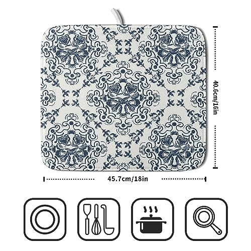 Bohemian Grey Retro Dish Drying Mat for Kitchen Counter