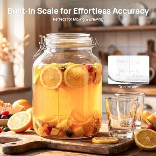 1.1 Gallon Glass Storage Jars with Airtight Clamp Lids (2 Count)