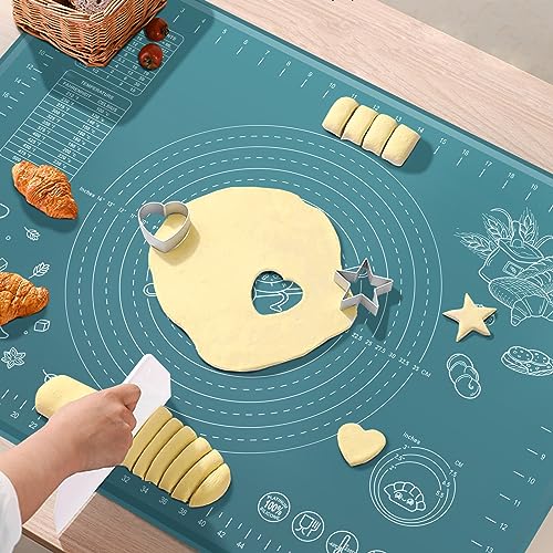 Silicone Pastry Mat 24" x 16" Extra Thick Non Stick Baking Mat with Measurements and Edge Heightening