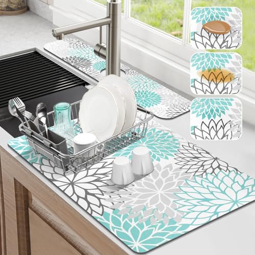 2PCS 16" x 24" Dish Drying Mat & 24" x 5.5" Sink Splash Guard