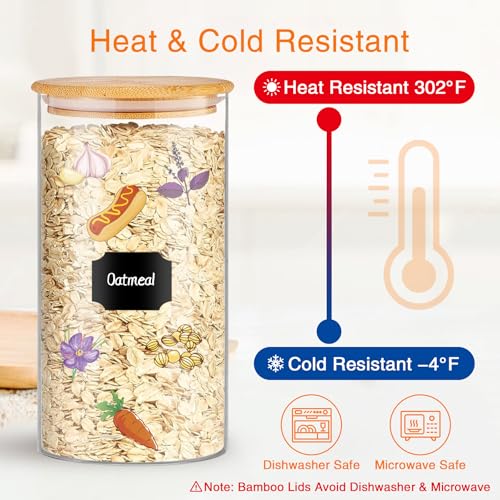 Glass Storage Jars 45 oz 4 Pcs Clear Glass Food Storage Containers with Airtight Bamboo Lid Stackable Kitchen Canisters for Candy (4 Count)