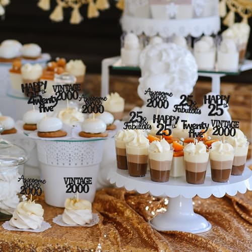 30Pcs Vintage 2000 Cupcake Toppers Glitter 25th Birthday Cake Decorations