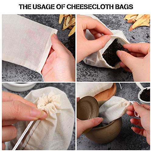 50 Pcs Cheese Cloth Tea Bags 4 x 6 Inch for Straining Reusable Tea Filter Loose Empty Soup Spice Bags for Cooking Cold Brew Coffee Muslin Strainer
