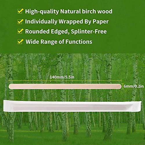 500pcs 5.5" Individually Wrapped Wooden Coffee Stirrers