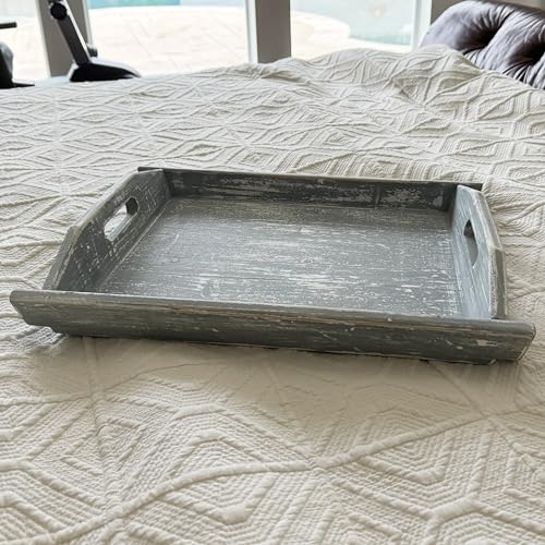 Wooden Tray 17""x13""x2"" Boat Style Vintage Grey Stylish Rustic Farmhouse Decor Serving Platter