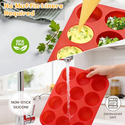 12 Cups Silicone Muffin Pans for Baking (2 Count)
