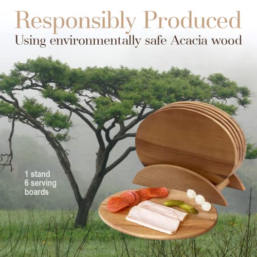 Woodard & Charles Acacia Wood 6 Serving Boards with Stand