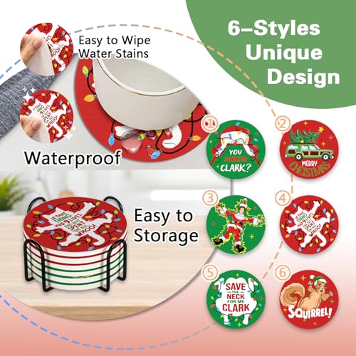 Christmas Vacation Drink Coasters with Holder Set of 6 (6 Count)