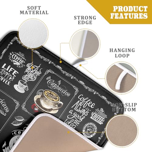 Coffee Dish Drying Mat Vintage Anti Fatigue Espresso Cup Black Bean Maker Machine Drainer Mat Small Dish Pad Dish Drainer Rack Mat Protector Kitchen Accessories Bar Time 16x18 inch